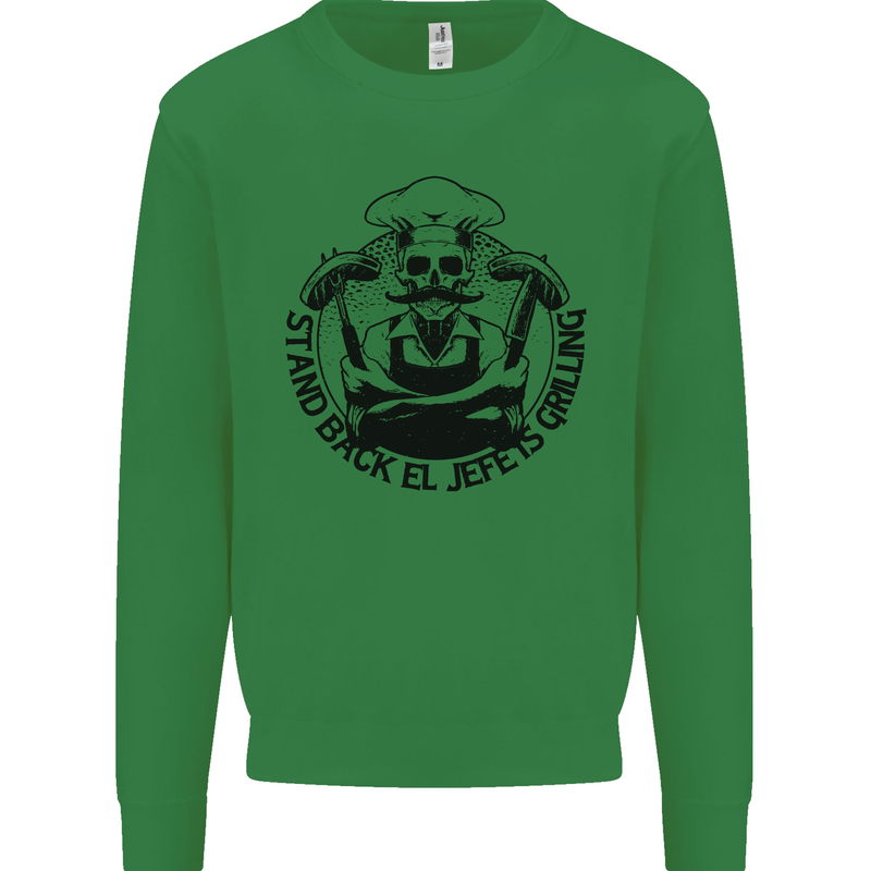 Stand Back El Jefe is Grilling Funny BBQ Skull Mens Sweatshirt Jumper Irish Green