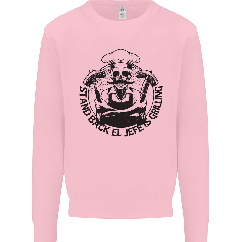 Stand Back El Jefe is Grilling Funny BBQ Skull Mens Sweatshirt Jumper Light Pink