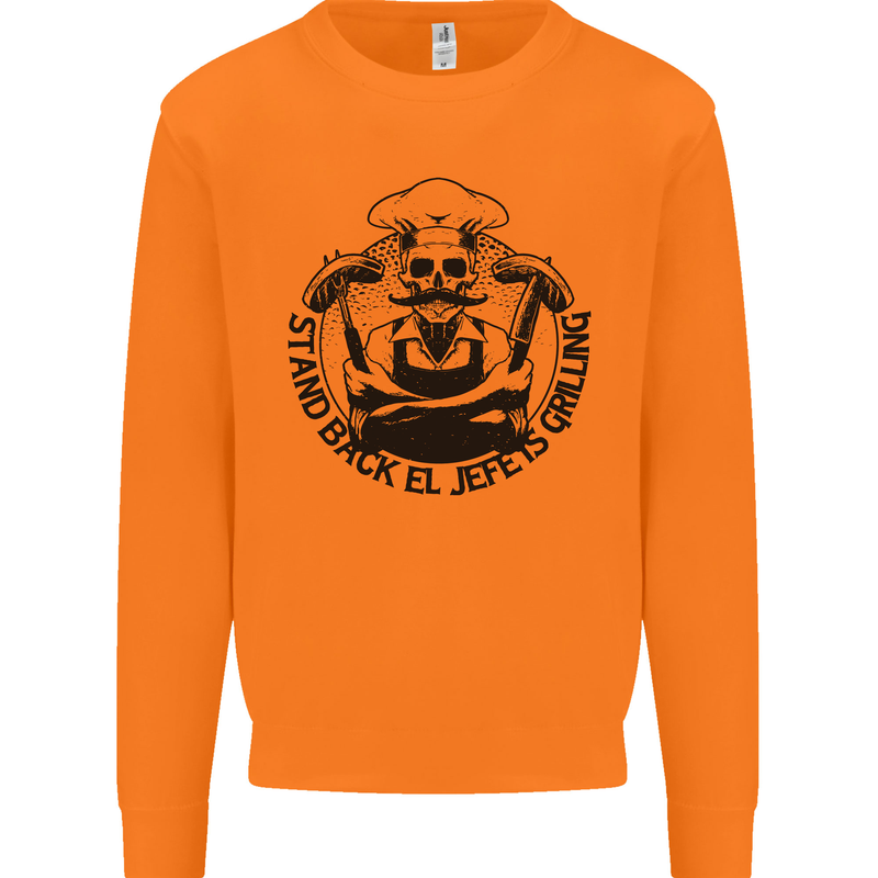 Stand Back El Jefe is Grilling Funny BBQ Skull Mens Sweatshirt Jumper Orange