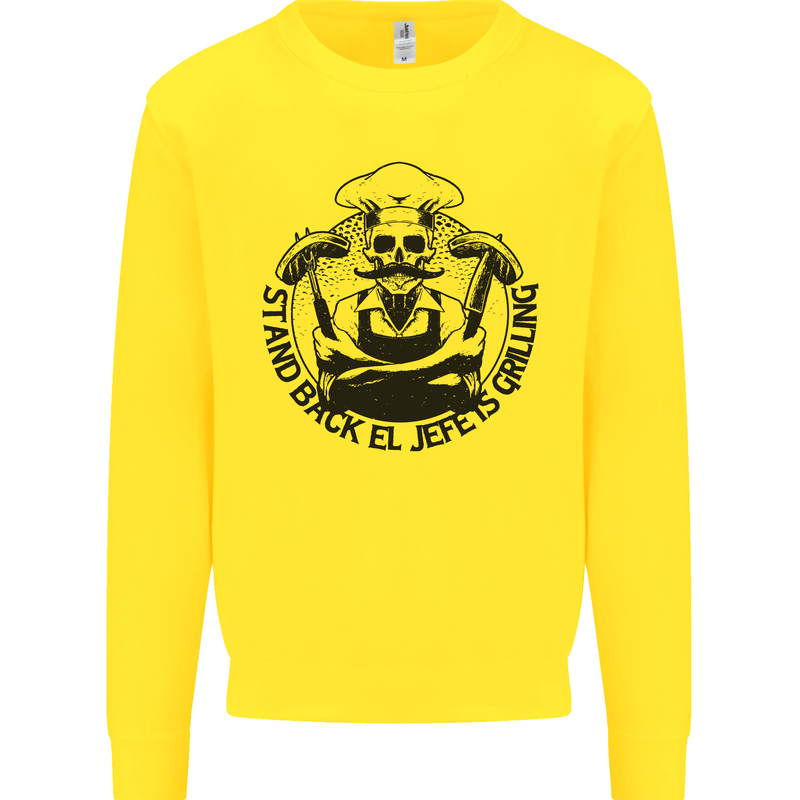Stand Back El Jefe is Grilling Funny BBQ Skull Mens Sweatshirt Jumper Yellow