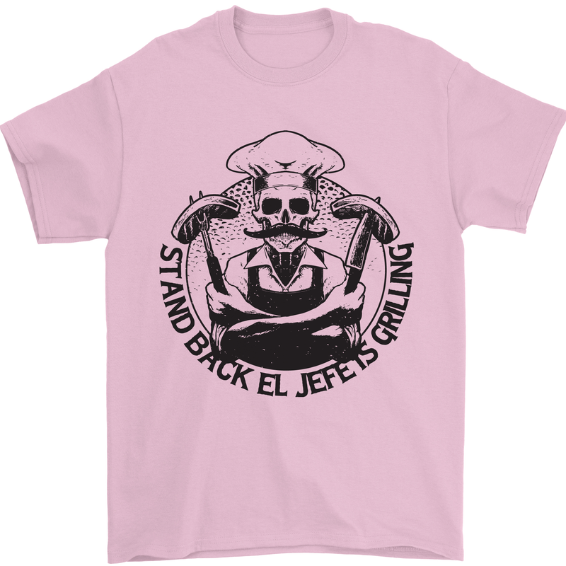 Stand Back El Jefe is Grilling Funny BBQ Skull Mens T-Shirt 100% Cotton Light Pink
