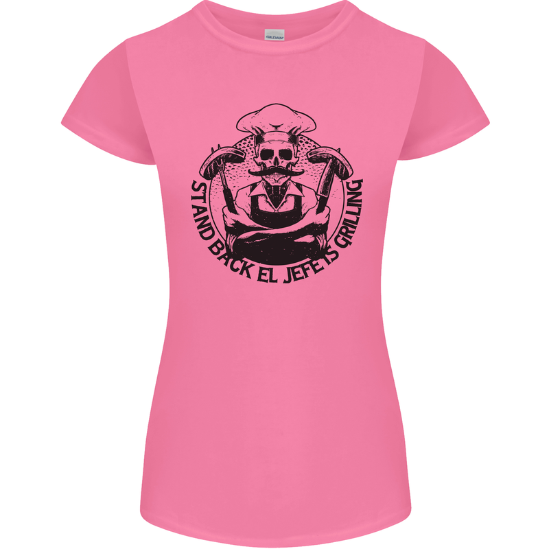 Stand Back El Jefe is Grilling Funny BBQ Skull Womens Petite Cut T-Shirt Azalea