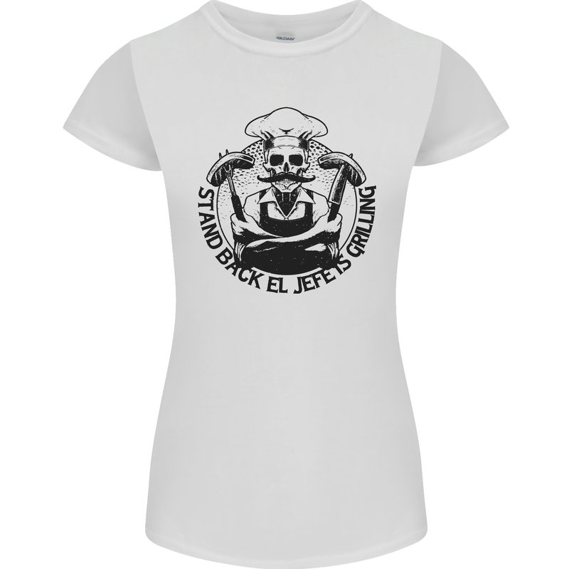 Stand Back El Jefe is Grilling Funny BBQ Skull Womens Petite Cut T-Shirt White