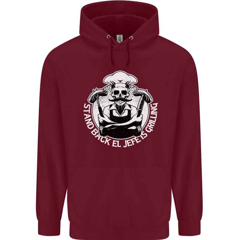 Stand Back El Jefe is Grilling Funny Skull BBQ Childrens Kids Hoodie Maroon