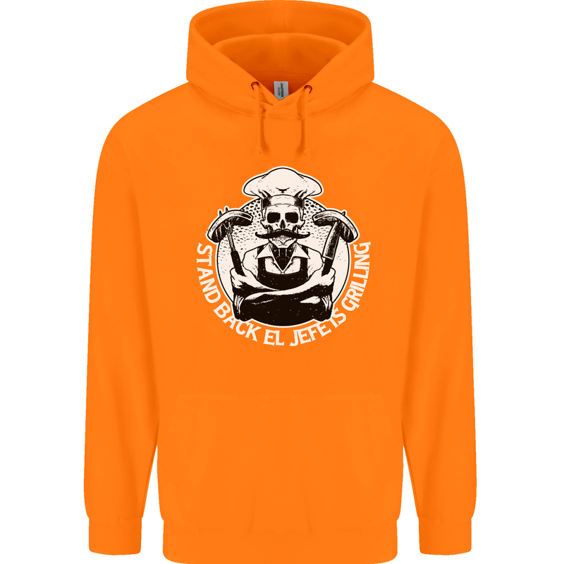 Stand Back El Jefe is Grilling Funny Skull BBQ Childrens Kids Hoodie Orange