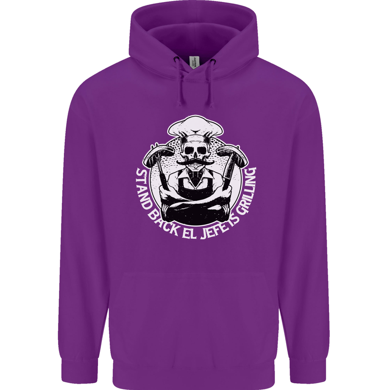 Stand Back El Jefe is Grilling Funny Skull BBQ Childrens Kids Hoodie Purple