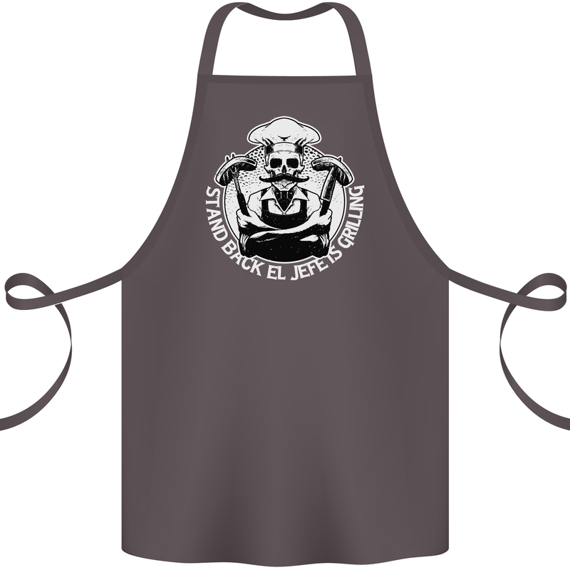 Stand Back El Jefe is Grilling Funny Skull BBQ Cotton Apron 100% Organic Dark Grey