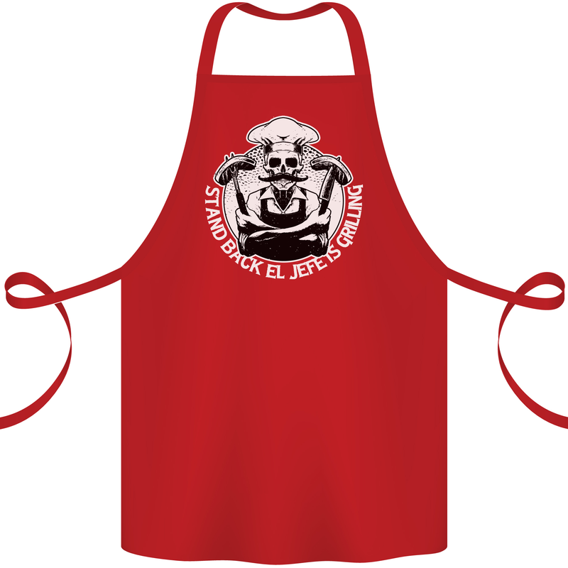 Stand Back El Jefe is Grilling Funny Skull BBQ Cotton Apron 100% Organic Red