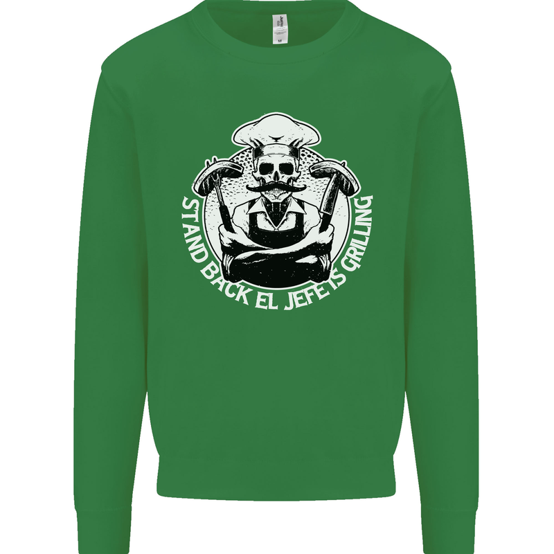 Stand Back El Jefe is Grilling Funny Skull BBQ Kids Sweatshirt Jumper Irish Green