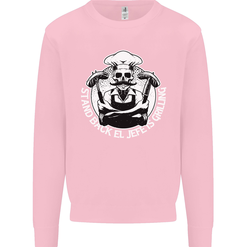 Stand Back El Jefe is Grilling Funny Skull BBQ Kids Sweatshirt Jumper Light Pink