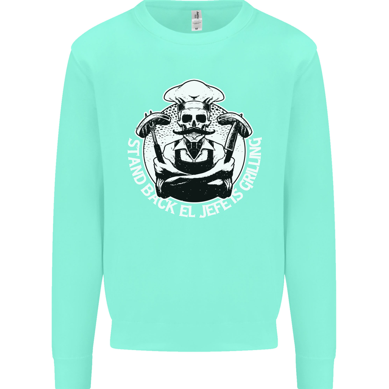 Stand Back El Jefe is Grilling Funny Skull BBQ Kids Sweatshirt Jumper Peppermint
