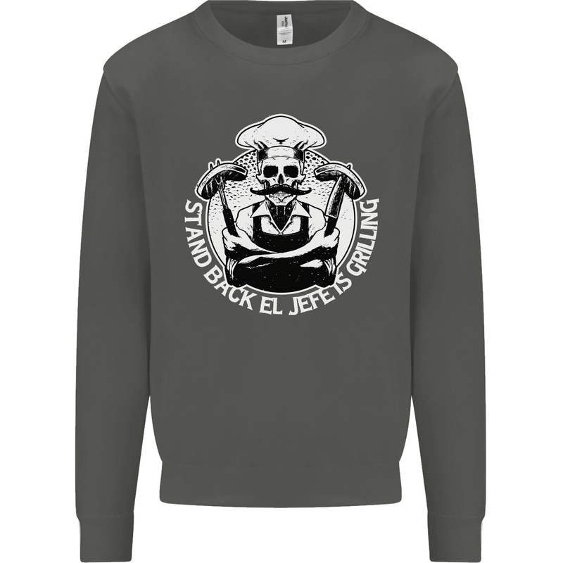 Stand Back El Jefe is Grilling Funny Skull BBQ Kids Sweatshirt Jumper Storm Grey
