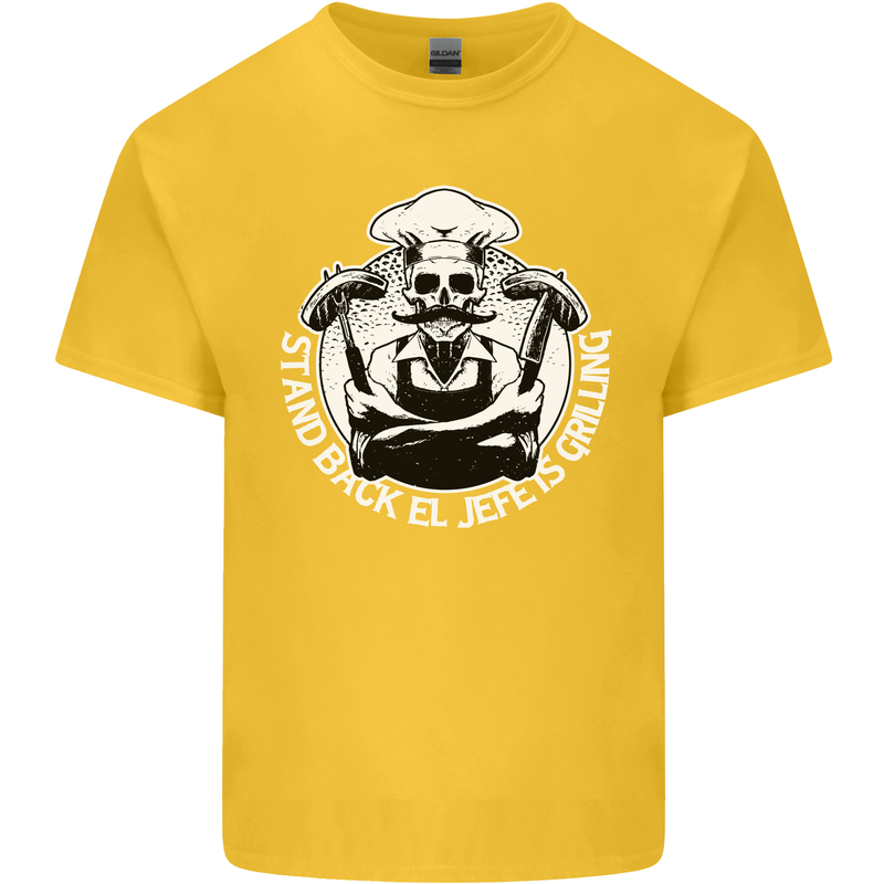 Stand Back El Jefe is Grilling Funny Skull BBQ Kids T-Shirt Childrens Yellow