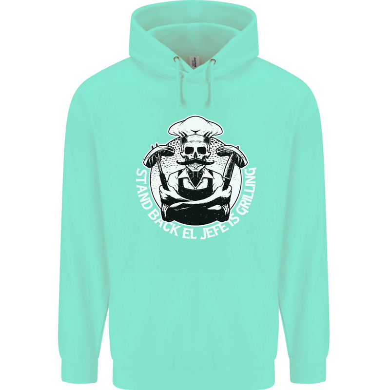 Stand Back El Jefe is Grilling Funny Skull BBQ Mens 80% Cotton Hoodie Peppermint