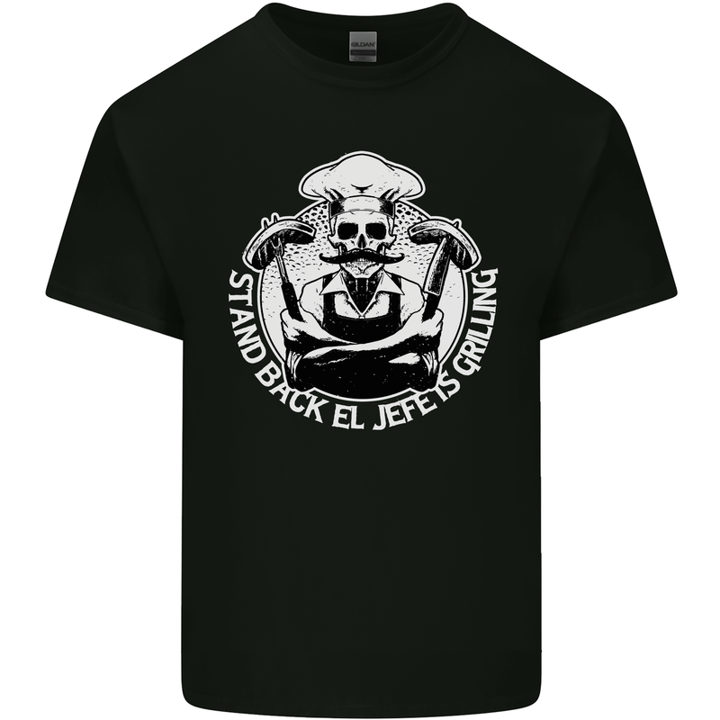 Stand Back El Jefe is Grilling Funny Skull BBQ Mens Cotton T-Shirt Tee Top Black