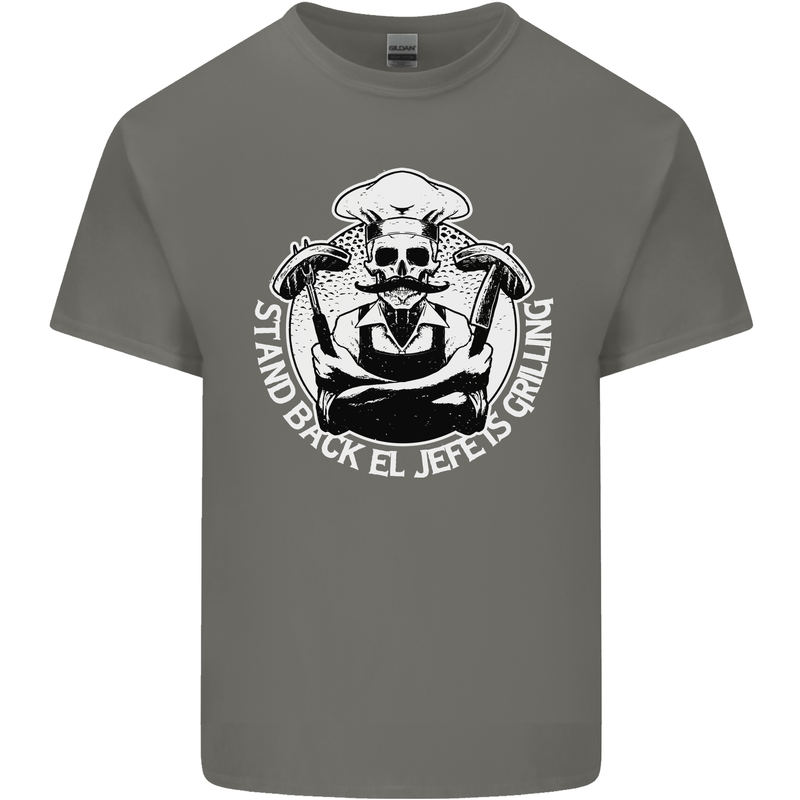 Stand Back El Jefe is Grilling Funny Skull BBQ Mens Cotton T-Shirt Tee Top Charcoal