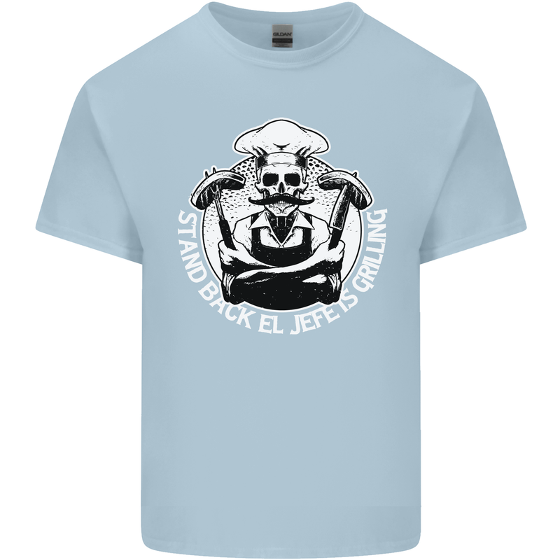 Stand Back El Jefe is Grilling Funny Skull BBQ Mens Cotton T-Shirt Tee Top Light Blue