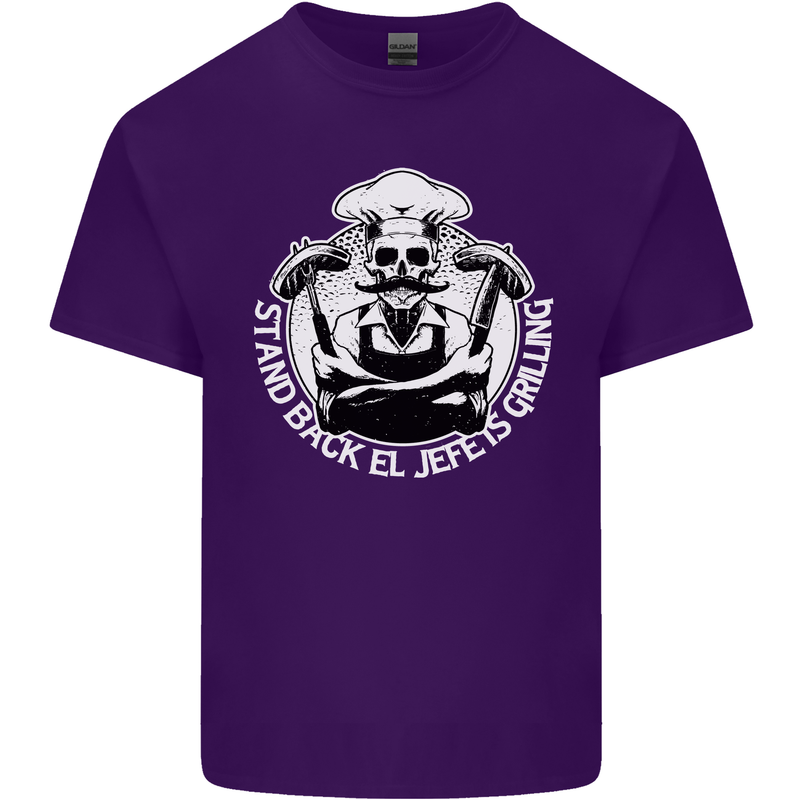 Stand Back El Jefe is Grilling Funny Skull BBQ Mens Cotton T-Shirt Tee Top Purple
