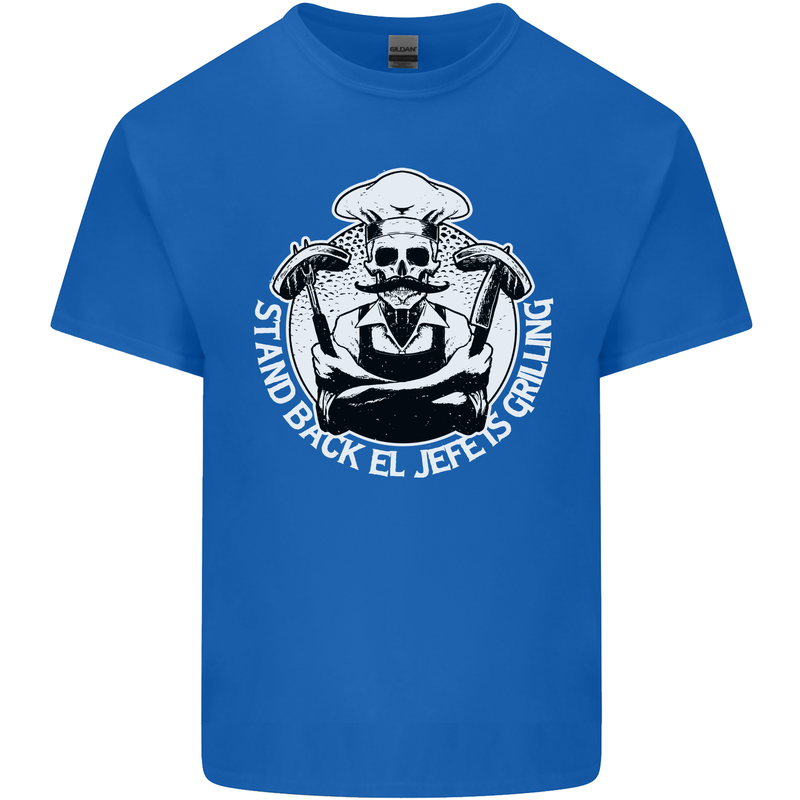 Stand Back El Jefe is Grilling Funny Skull BBQ Mens Cotton T-Shirt Tee Top Royal Blue