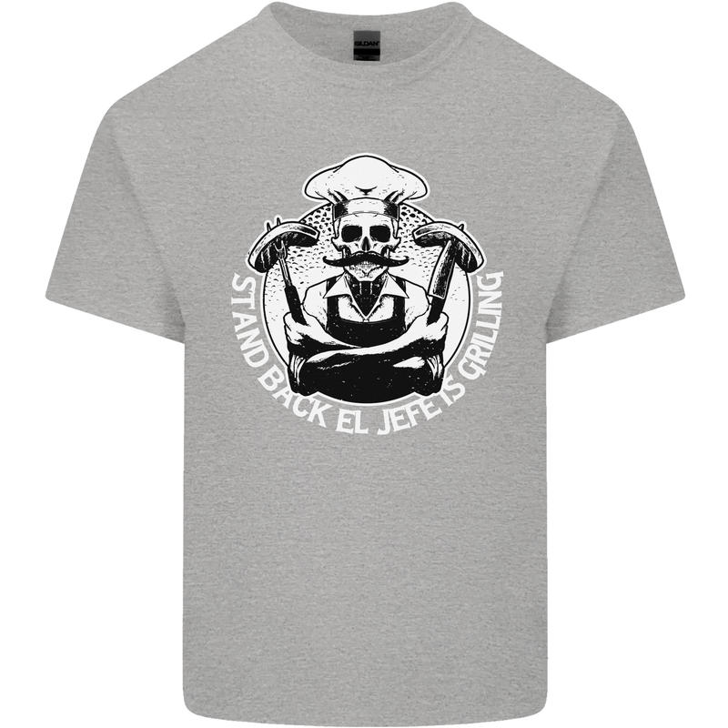 Stand Back El Jefe is Grilling Funny Skull BBQ Mens Cotton T-Shirt Tee Top Sports Grey