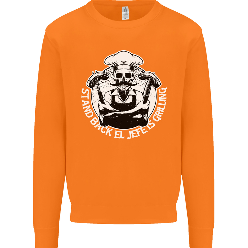 Stand Back El Jefe is Grilling Funny Skull BBQ Mens Sweatshirt Jumper Orange