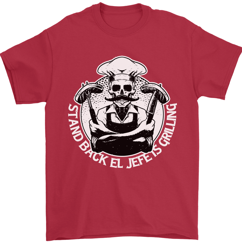 Stand Back El Jefe is Grilling Funny Skull BBQ Mens T-Shirt 100% Cotton Red