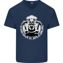 Stand Back El Jefe is Grilling Funny Skull BBQ Mens V-Neck Cotton T-Shirt Navy Blue
