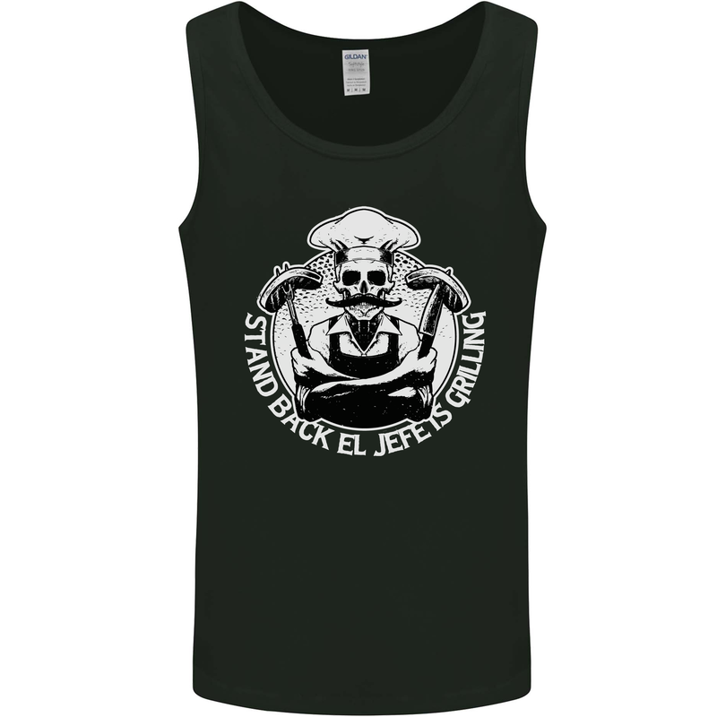 Stand Back El Jefe is Grilling Funny Skull BBQ Mens Vest Tank Top Black
