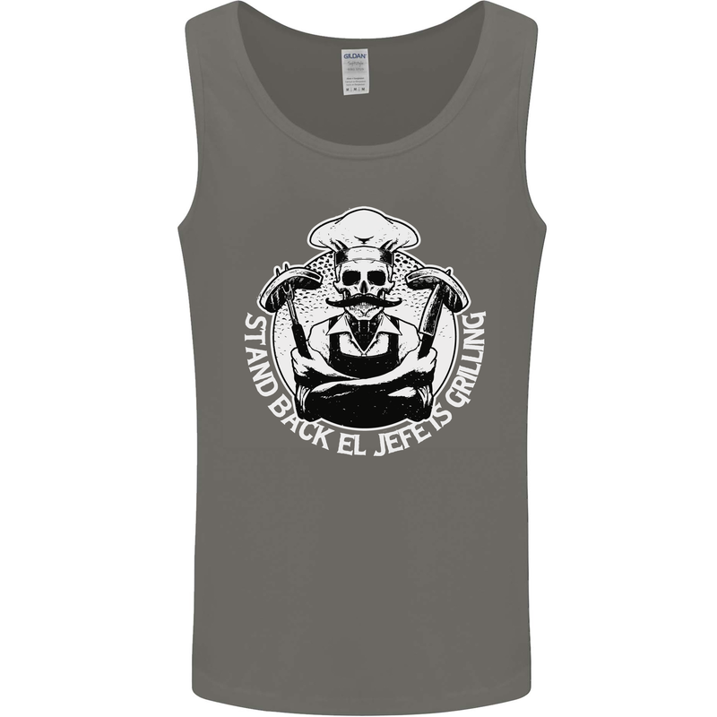 Stand Back El Jefe is Grilling Funny Skull BBQ Mens Vest Tank Top Charcoal