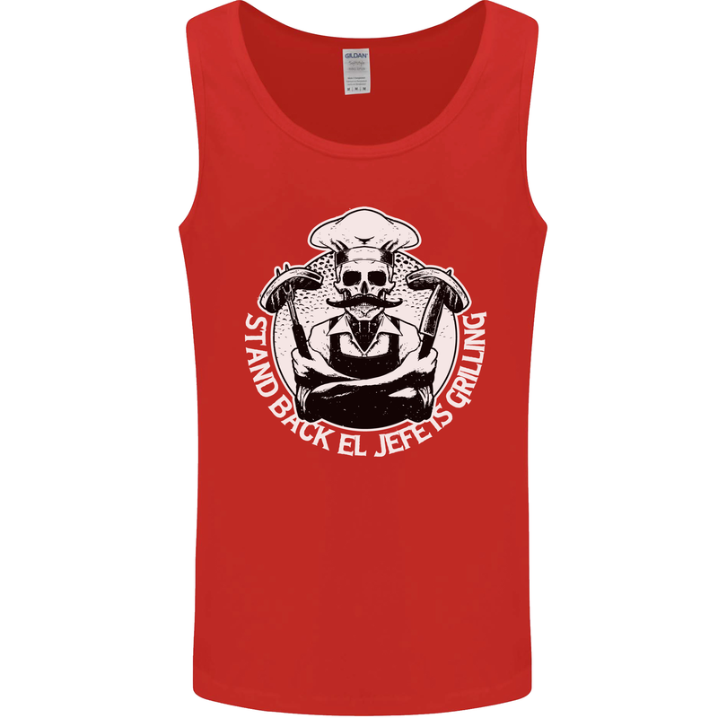 Stand Back El Jefe is Grilling Funny Skull BBQ Mens Vest Tank Top Red