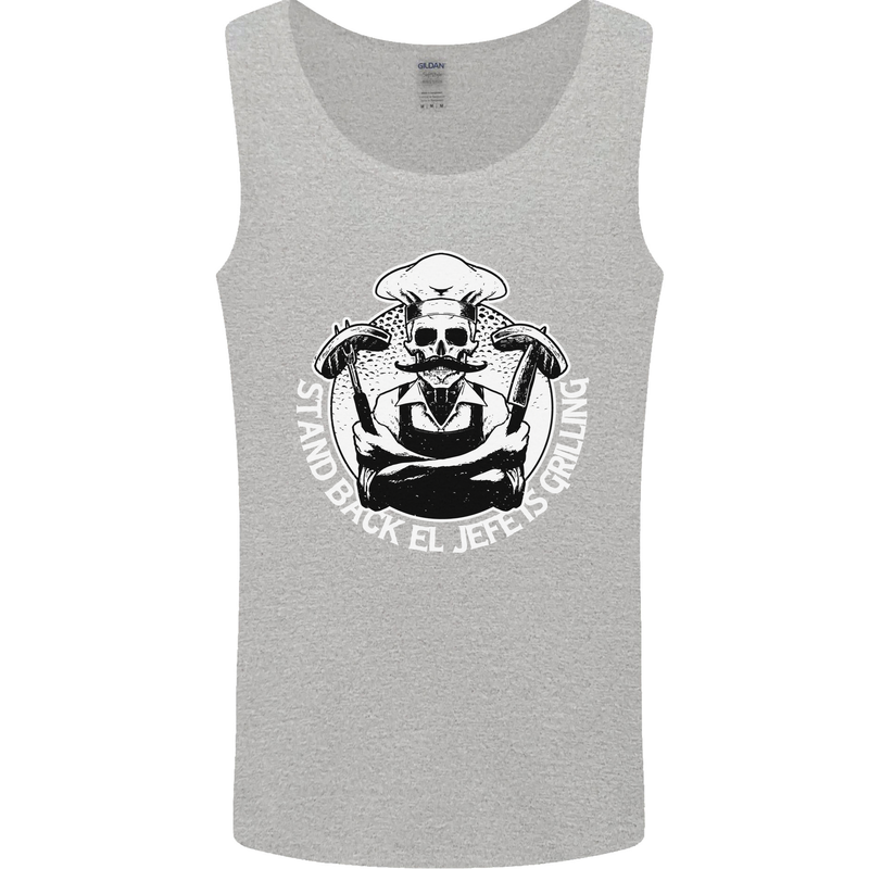 Stand Back El Jefe is Grilling Funny Skull BBQ Mens Vest Tank Top Sports Grey