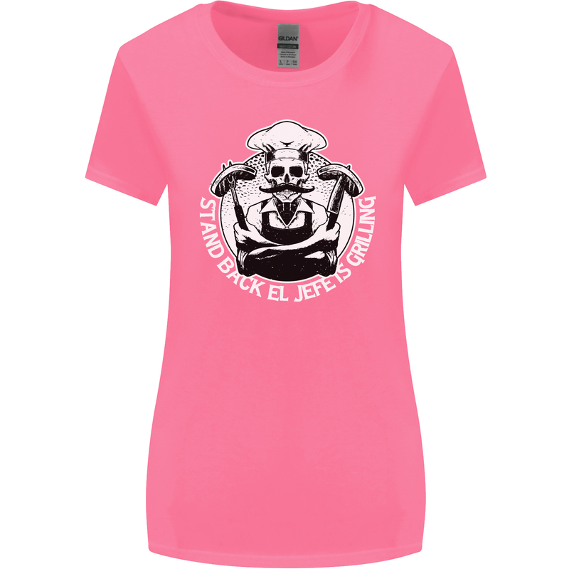 Stand Back El Jefe is Grilling Funny Skull BBQ Womens Wider Cut T-Shirt Azalea