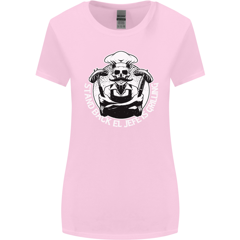 Stand Back El Jefe is Grilling Funny Skull BBQ Womens Wider Cut T-Shirt Light Pink