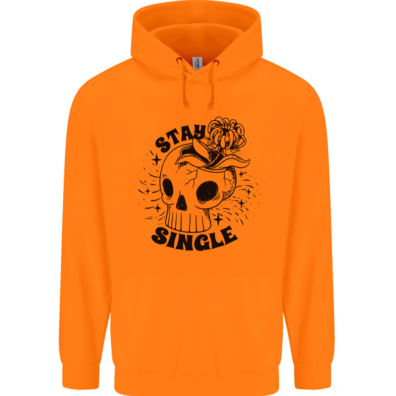 Stay Single Anti Valentines Singles Day Skull Childrens Kids Hoodie Orange