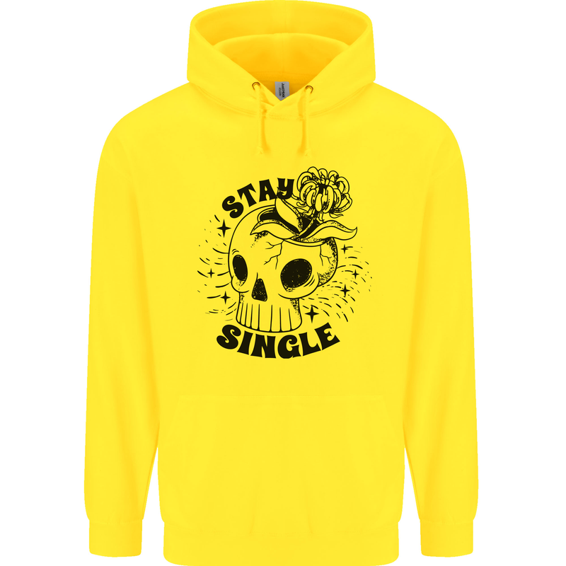 Stay Single Anti Valentines Singles Day Skull Childrens Kids Hoodie Yellow