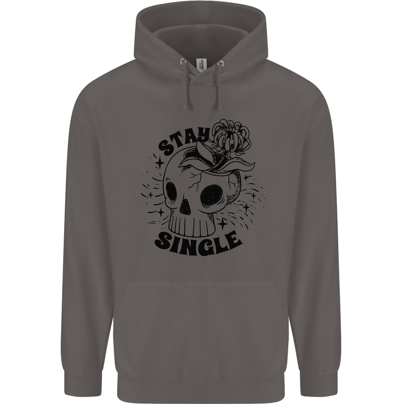 Stay Single Anti Valentines Singles Day Skull Mens 80% Cotton Hoodie Charcoal