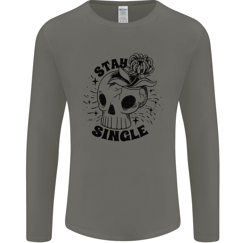 Stay Single Anti Valentines Singles Day Skull Mens Long Sleeve T-Shirt Charcoal