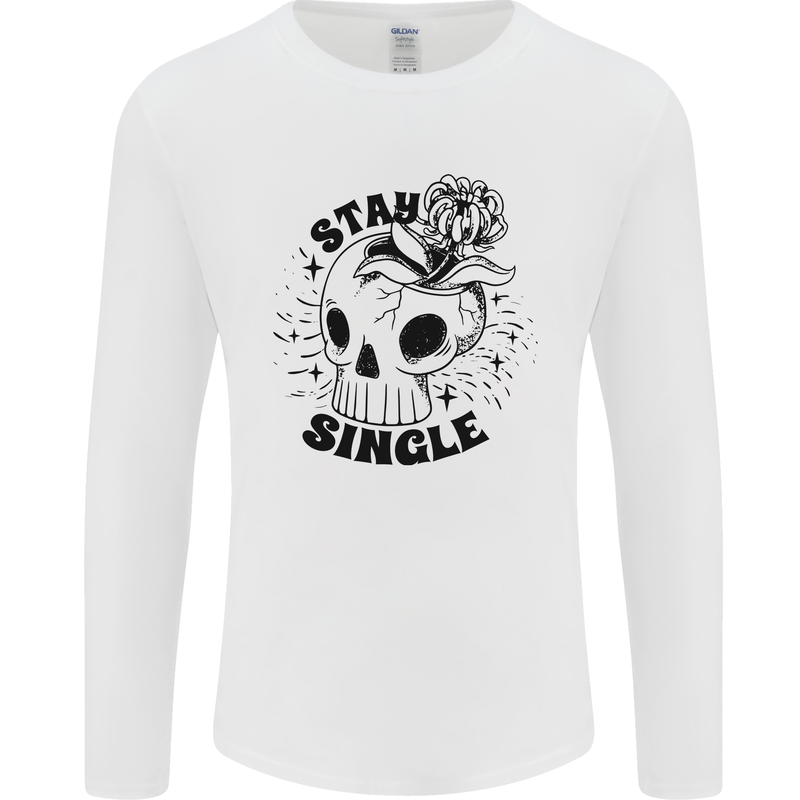 Stay Single Anti Valentines Singles Day Skull Mens Long Sleeve T-Shirt White