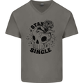 Stay Single Anti Valentines Singles Day Skull Mens V-Neck Cotton T-Shirt Charcoal