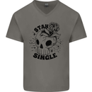 Stay Single Anti Valentines Singles Day Skull Mens V-Neck Cotton T-Shirt Charcoal