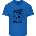 Stay Single Anti Valentines Singles Day Skull Mens V-Neck Cotton T-Shirt Royal Blue