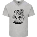 Stay Single Anti Valentines Singles Day Skull Mens V-Neck Cotton T-Shirt Sports Grey