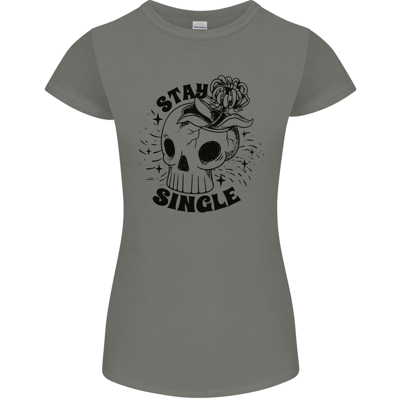 Stay Single Anti Valentines Singles Day Skull Womens Petite Cut T-Shirt Charcoal