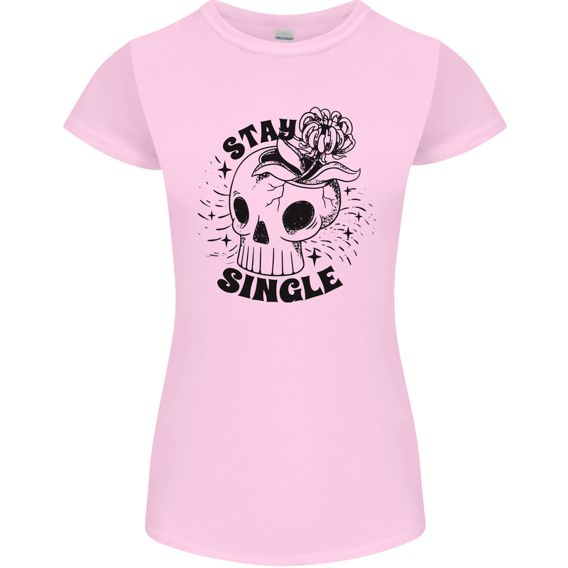 Stay Single Anti Valentines Singles Day Skull Womens Petite Cut T-Shirt Light Pink
