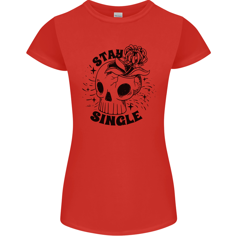 Stay Single Anti Valentines Singles Day Skull Womens Petite Cut T-Shirt Red