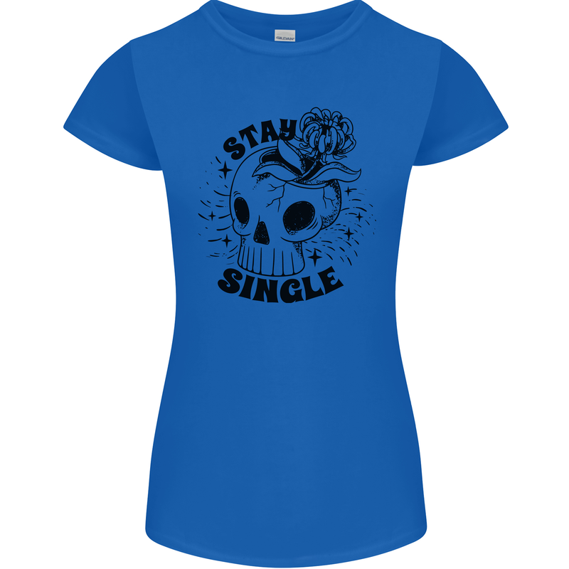 Stay Single Anti Valentines Singles Day Skull Womens Petite Cut T-Shirt Royal Blue