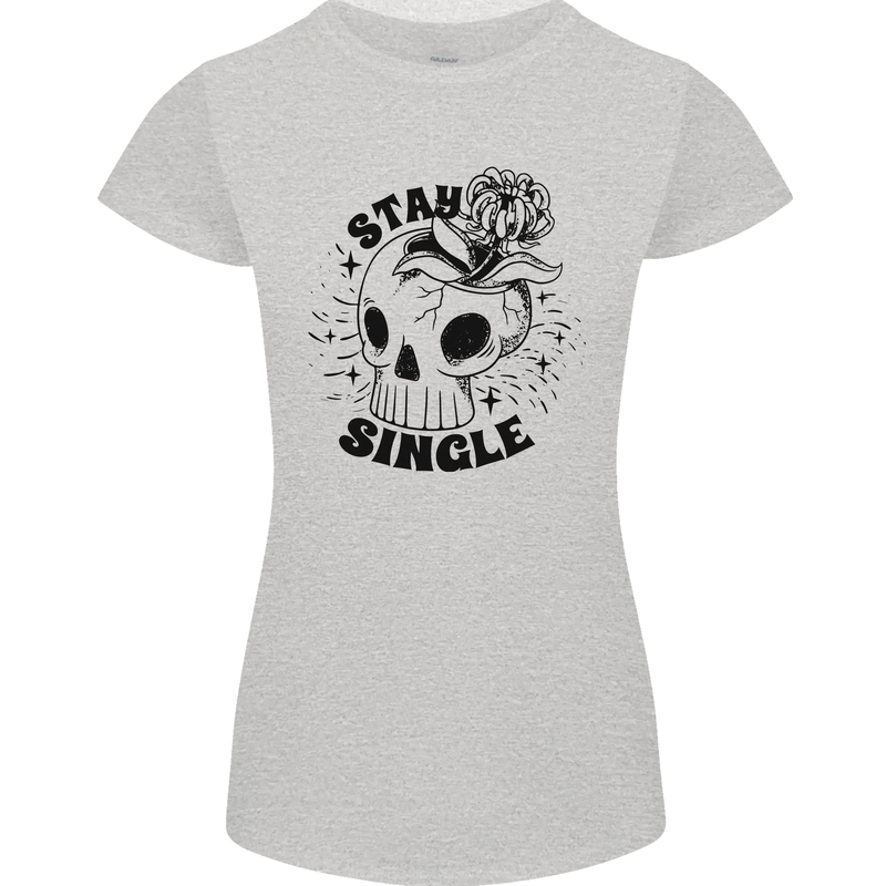 Stay Single Anti Valentines Singles Day Skull Womens Petite Cut T-Shirt Sports Grey