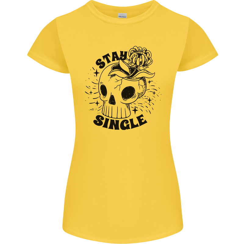 Stay Single Anti Valentines Singles Day Skull Womens Petite Cut T-Shirt Yellow