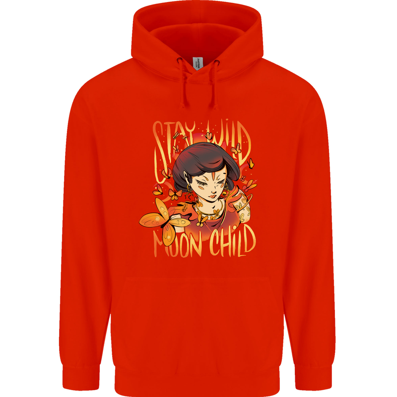 Stay Wild Moon Child Cancer Star Sign Zodiac Mens 80% Cotton Hoodie Bright Red
