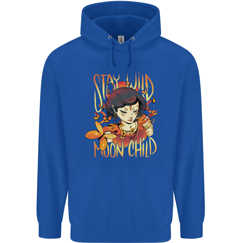 Stay Wild Moon Child Cancer Star Sign Zodiac Mens 80% Cotton Hoodie Royal Blue